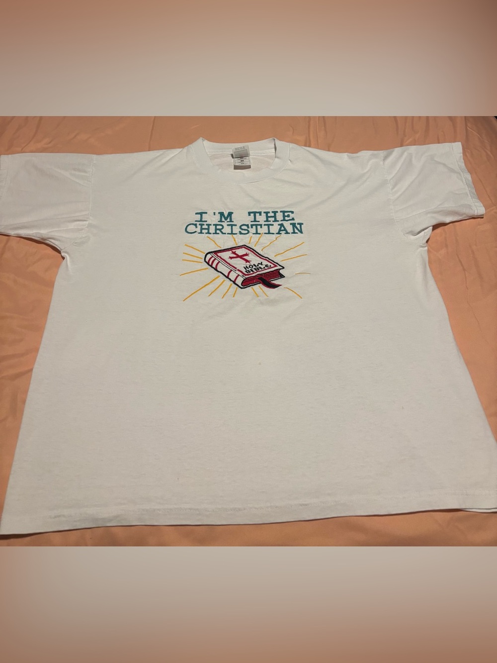 Vintage “I’m The Christian” All Embroidered Religion Jesus T-Shirt Size XL